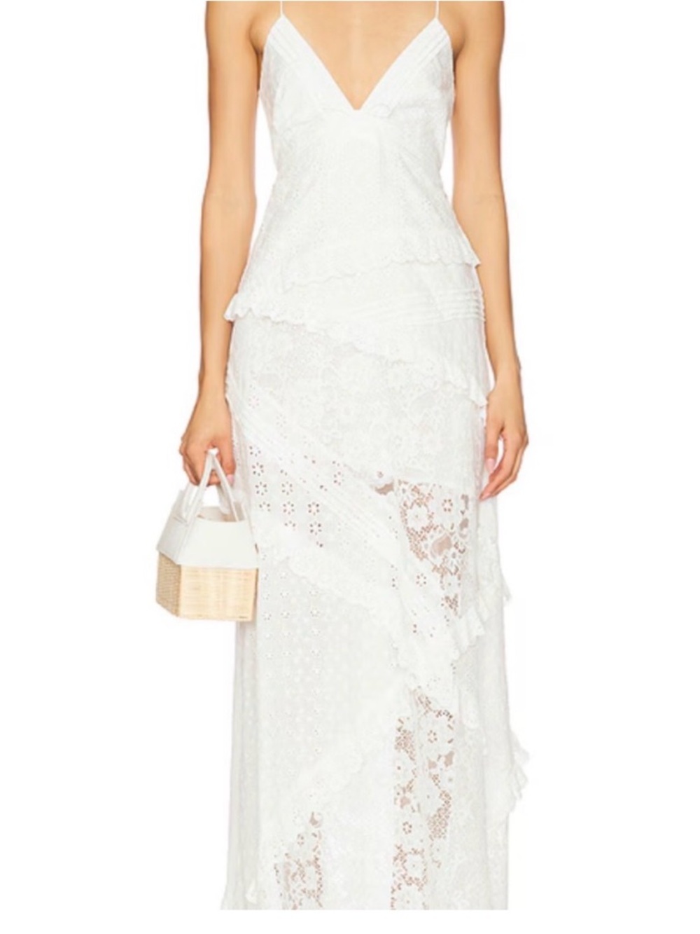 For Love & Lemons White Lace Tiered Maxi Dress worn once